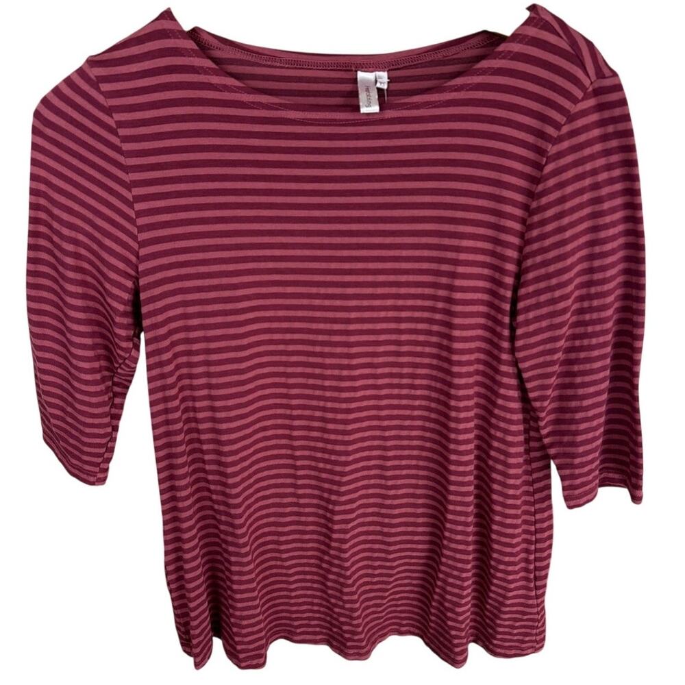 NWT Kleen Red Striped Three Quarter Sleeve Cotton Blend Top Size S